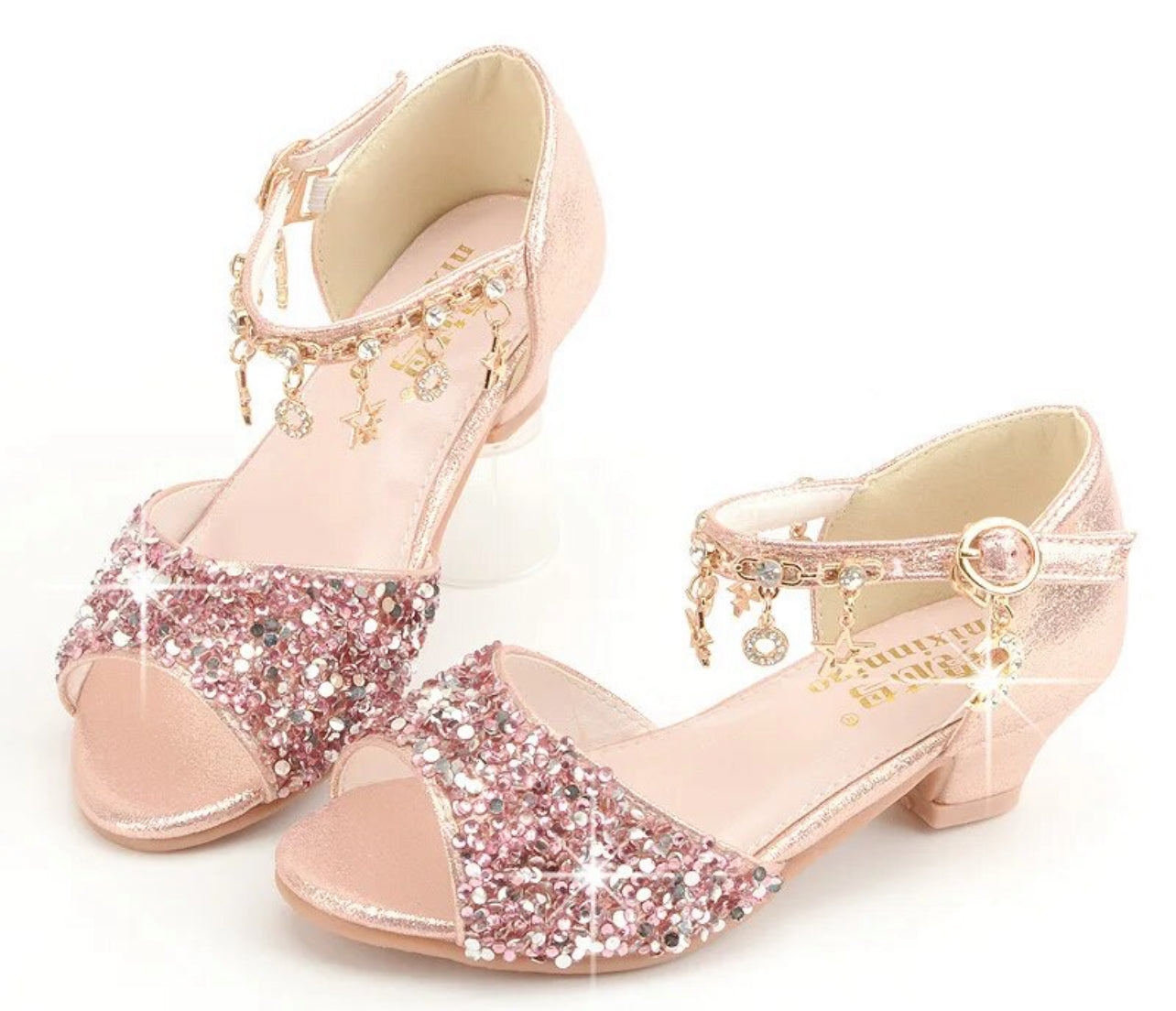 Glitter Sequined & Diamond  Pendants, Open Toes Princess Heels