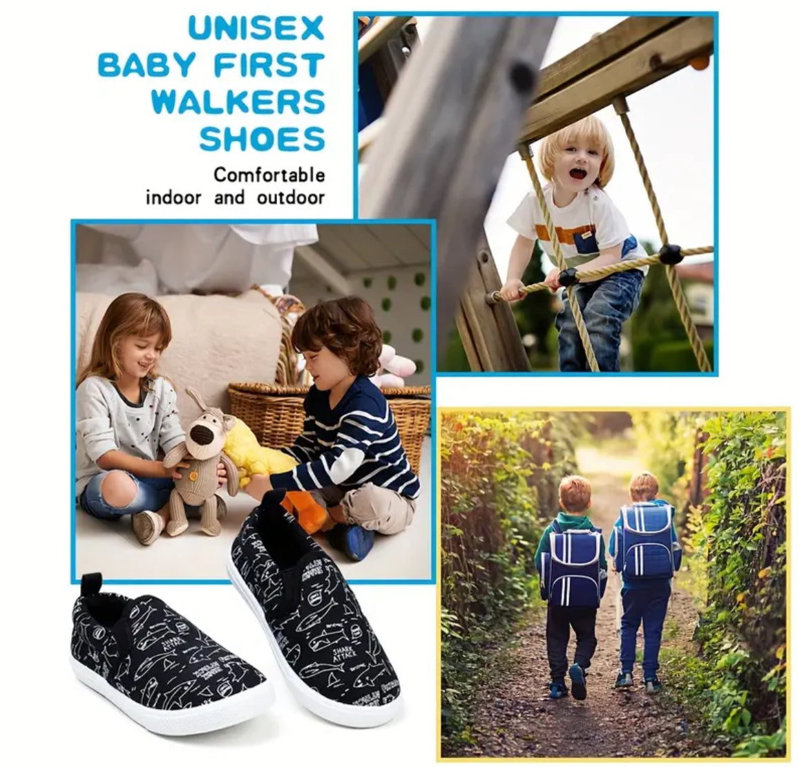 “Sharks, Monsters & Friends” Low Top Canvas Shoes For Boys, Lightweight Non-slip Sneakers