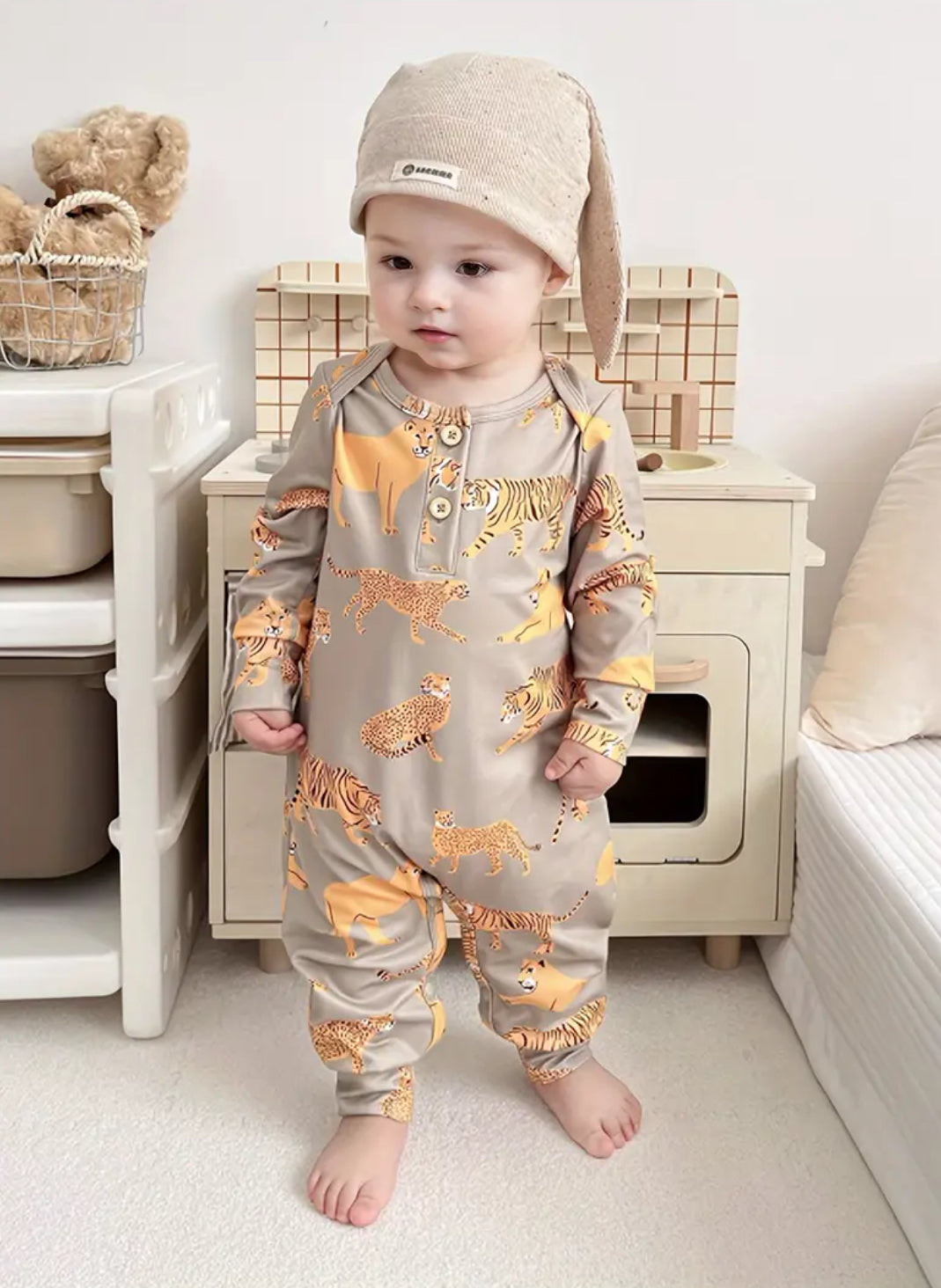 Baby Cartoon Animal Allover Print Bodysuit, Comfy Onesie, You are my Sunshine ☀️ Baby Collection