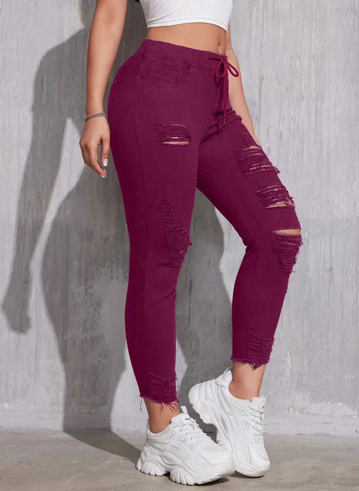 “Fallish” Stretchy Skinny, High-Waisted Jeans With Drawstring Waist