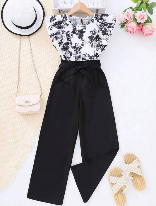 2 Piece, Tween Girls 🖤 Floral Print Blouse & Wide Leg Dressy Pants