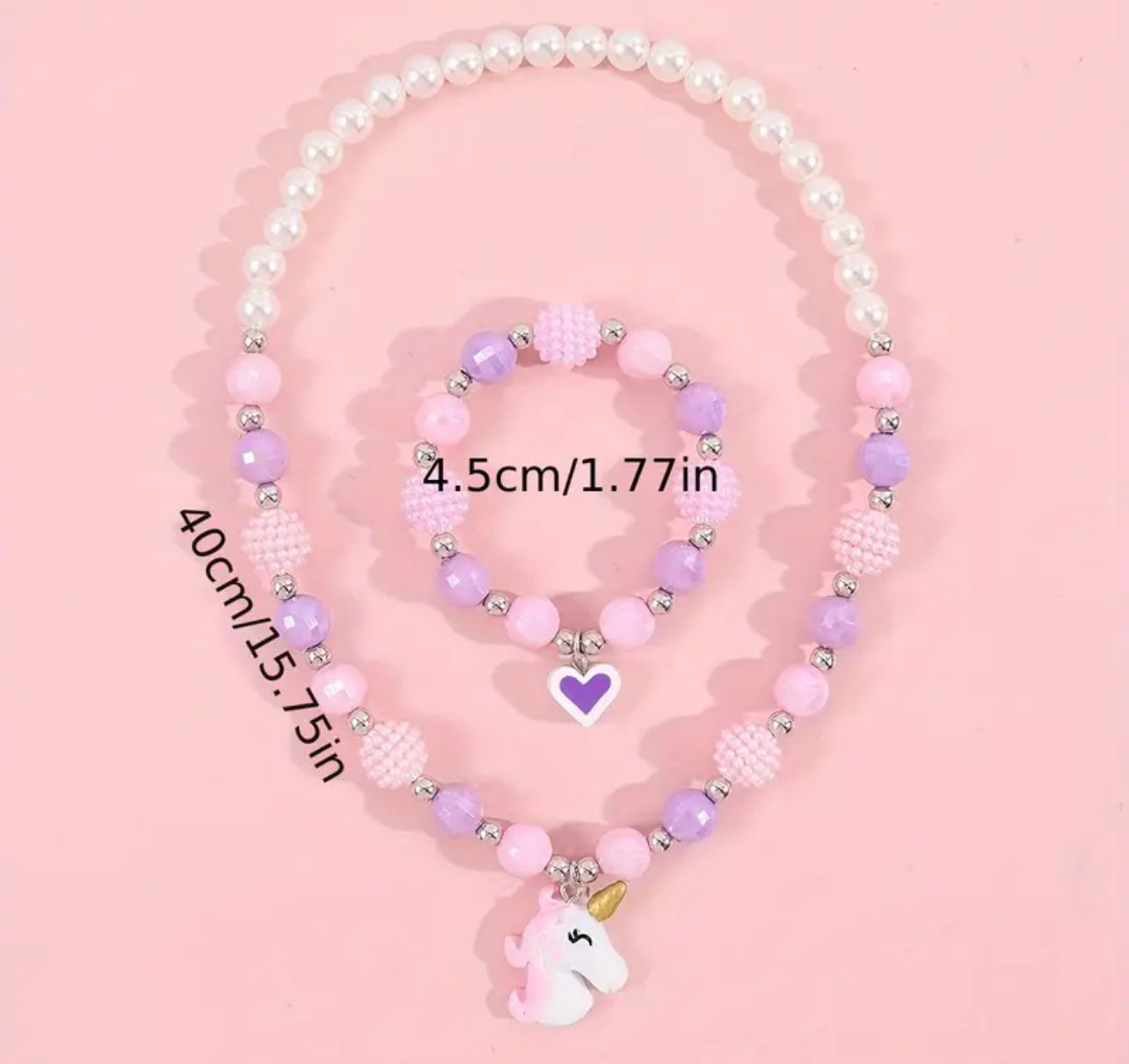 Unicorn Colorful Bead Bracelet Necklace Set