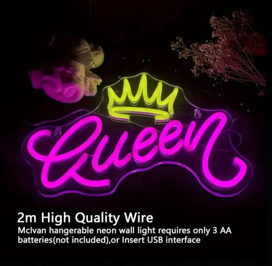 Queen Neon LED Light Wall Decor, Crown