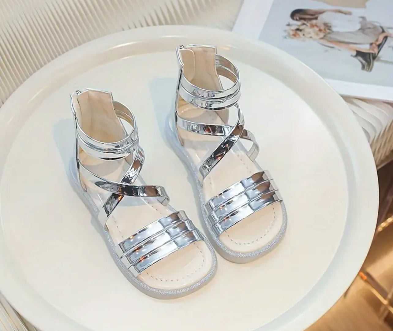 “Shine” Girls Open Toe Sandals With Back Zipper