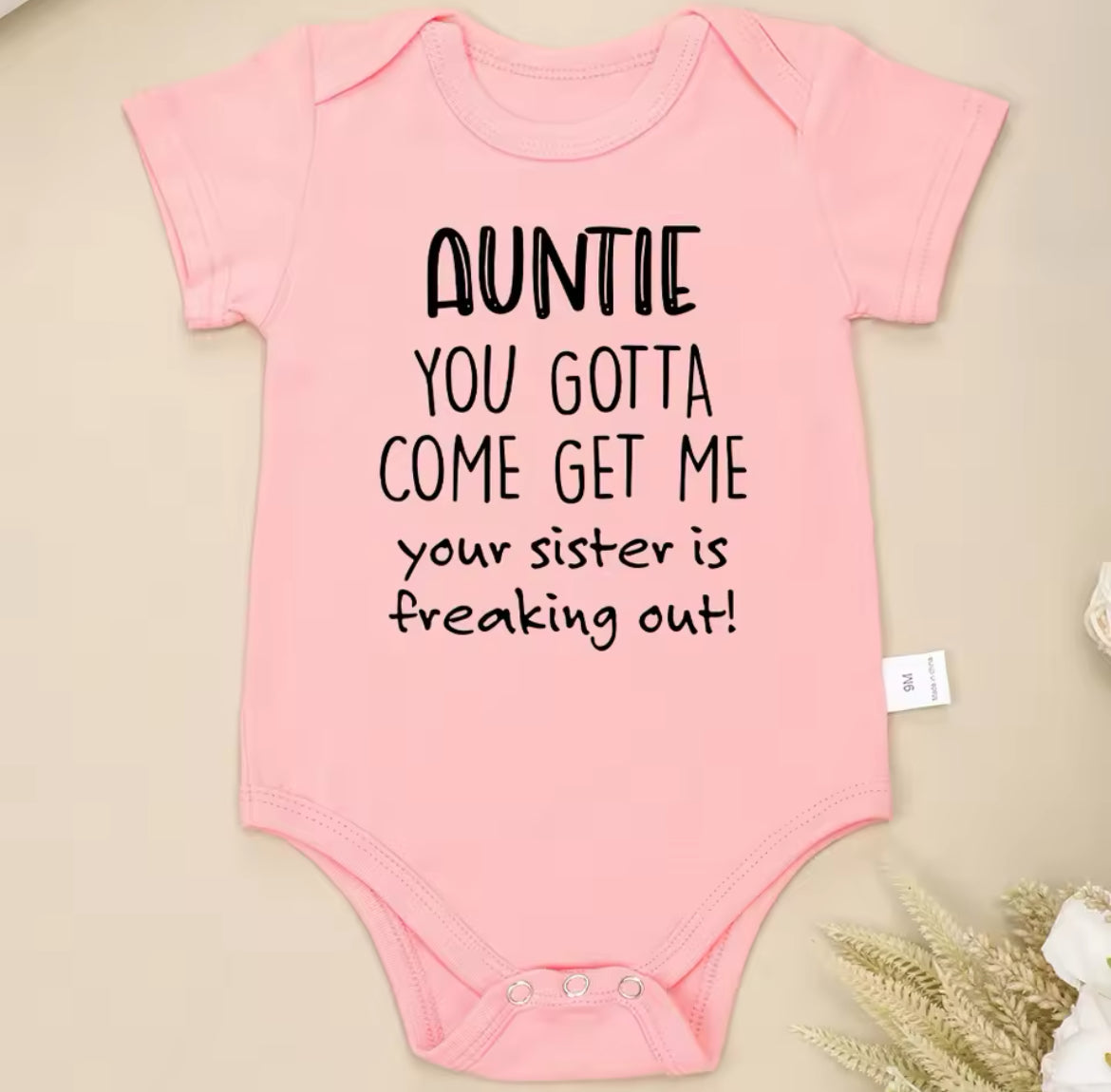 “Auntie, Come Get Me” Baby Onesie