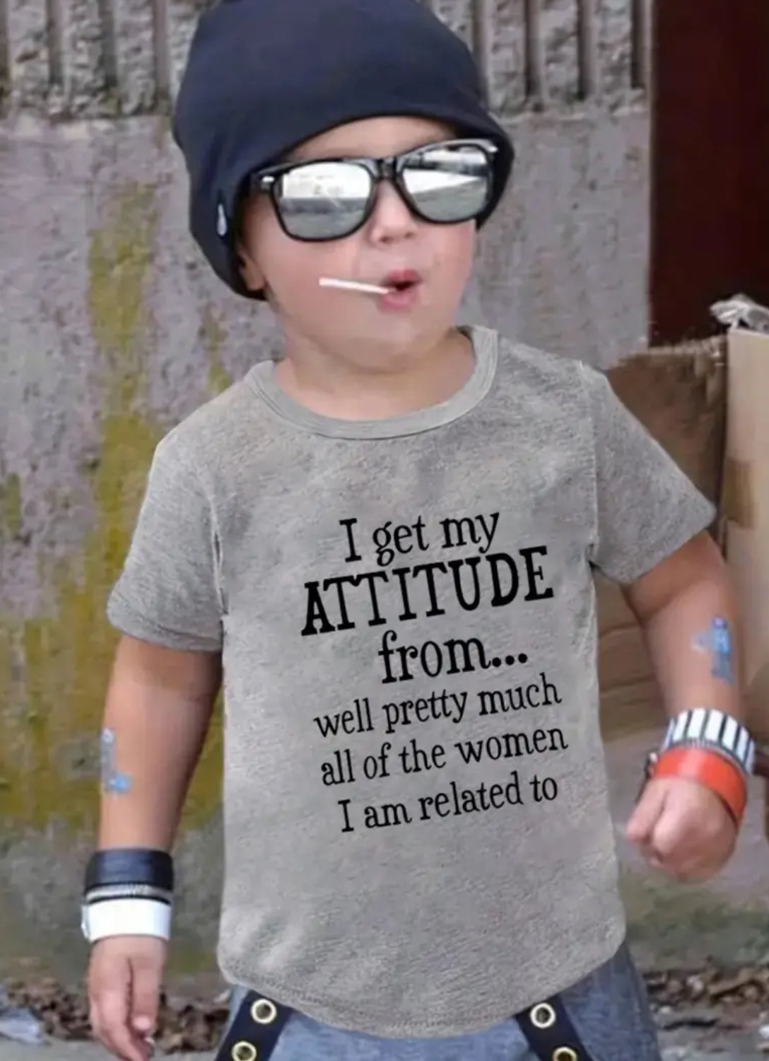 “Attitude” Boy's Creative T-shirt, Casual Comfortable, Short Sleeve, Crew Neck