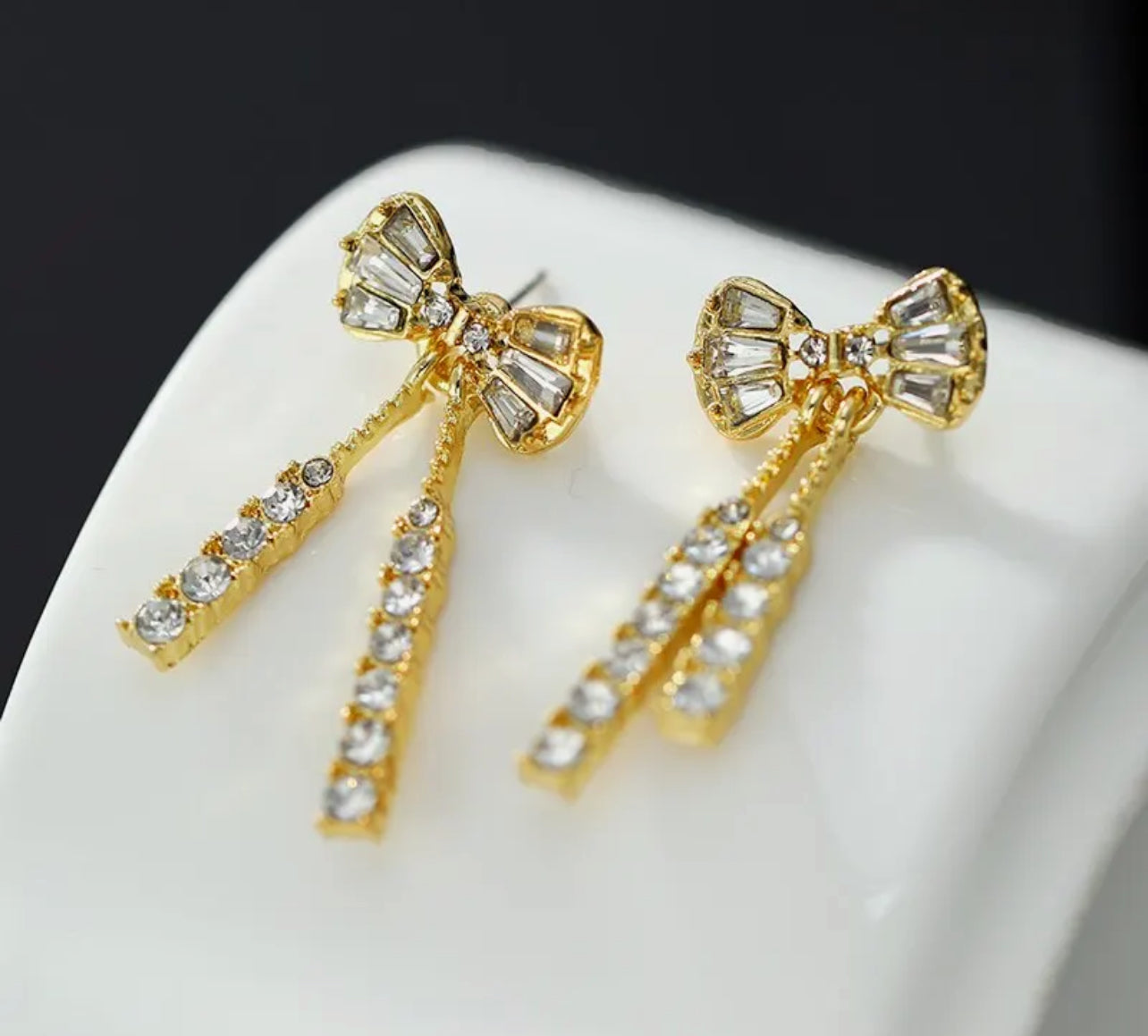 Gold- Rhinestone Bow Copper Earrings