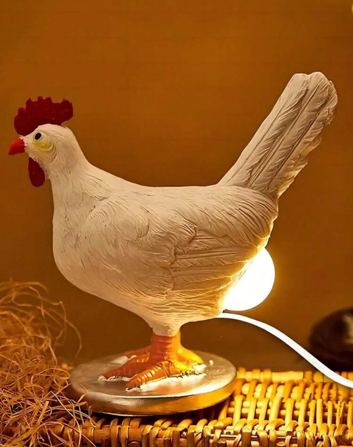 1pc Novel Funny Simulated Rooster Egg Laying Night Light, 3D Resin, USB