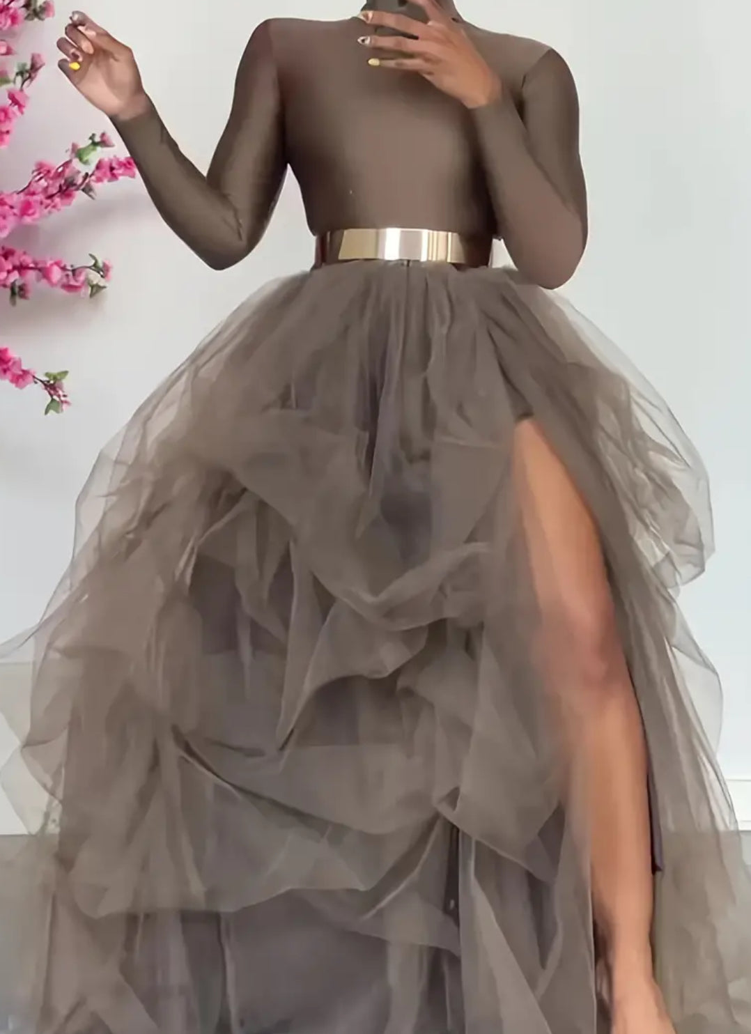 “Queen Elegance” Soft Tulle Layered, High Waisted, A-Line Bubble Mesh Front Slit Princess Skirt, Posh 💋 Mommies