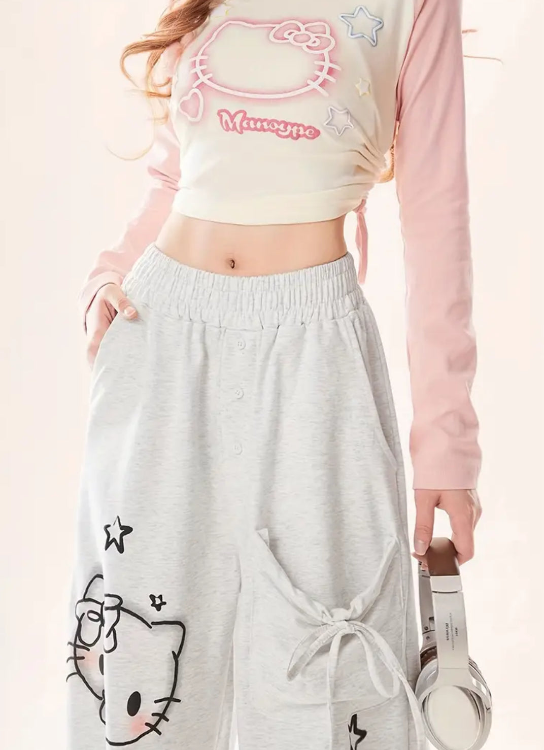 “Hello Kitty Wide Leg” 🩷 High Waisted Loose Jogger With Pockets Streetwear