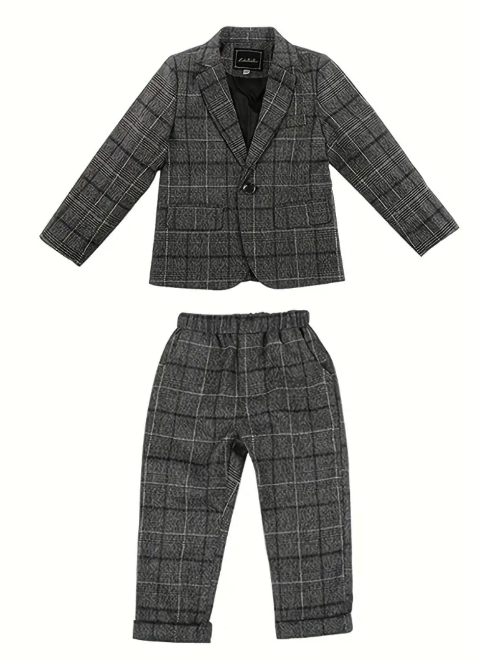 2pcs Boy's Tartan Pattern Gentleman Outfit, Suit Jacket & Pants Set