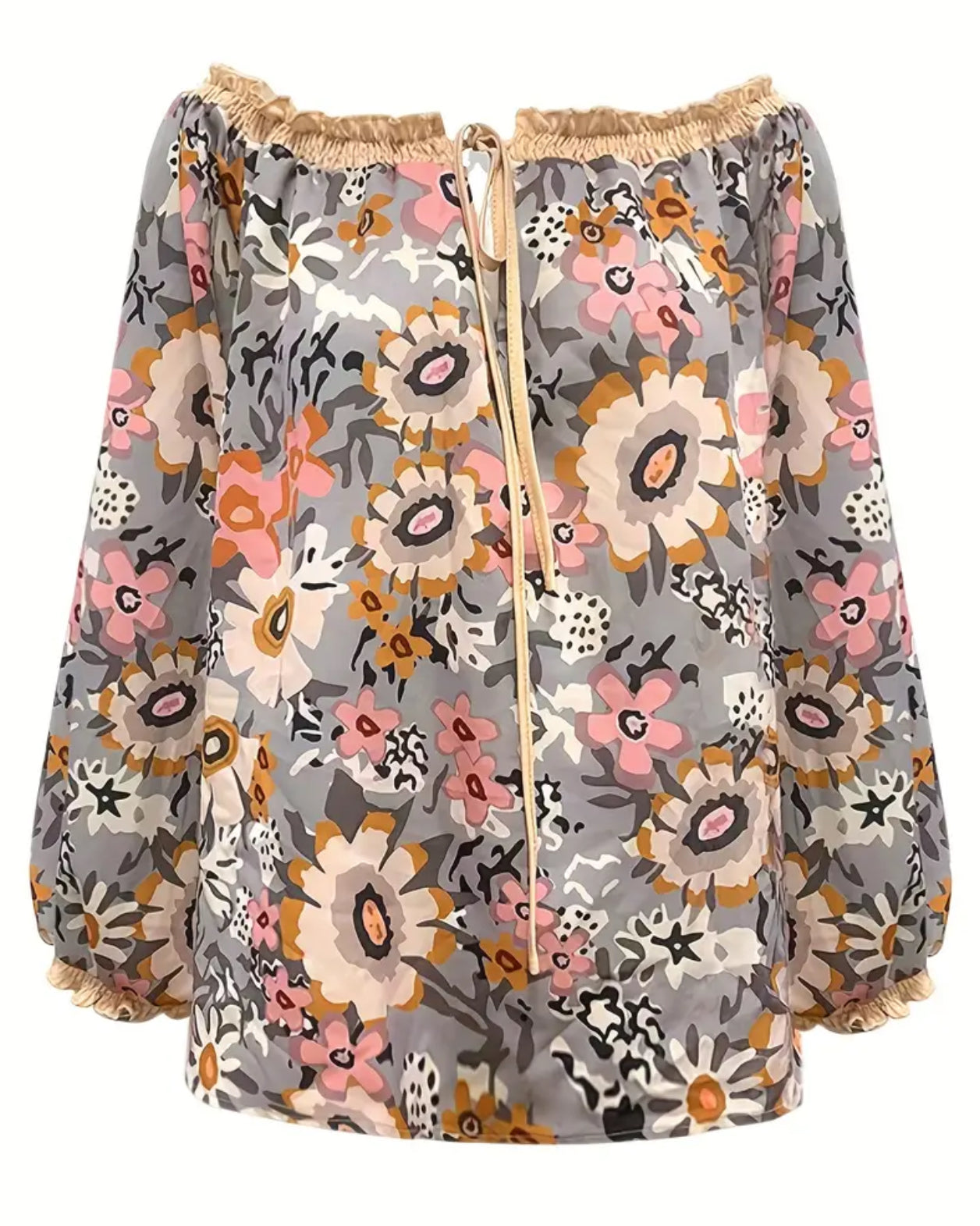 Floral Print Off Shoulder Blouse - Lantern Sleeve Top