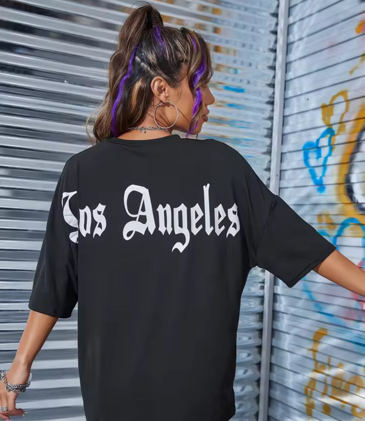 Camiseta informal holgada “Los Ángeles” 💙 para mujer