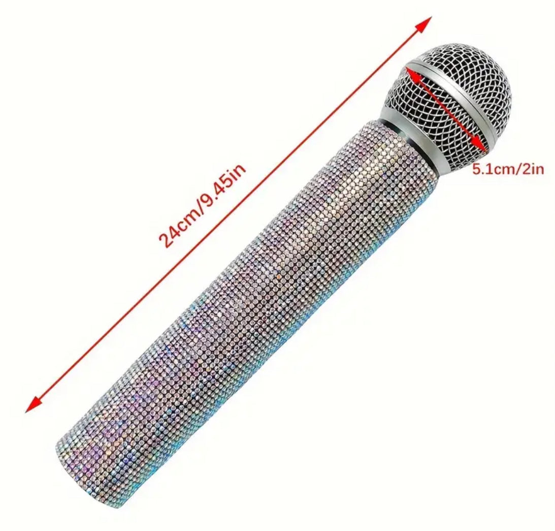 Sparkling Rhinestone Faux Microphone Prop - Perfect For Party Decor, Photo Booths & Concerts