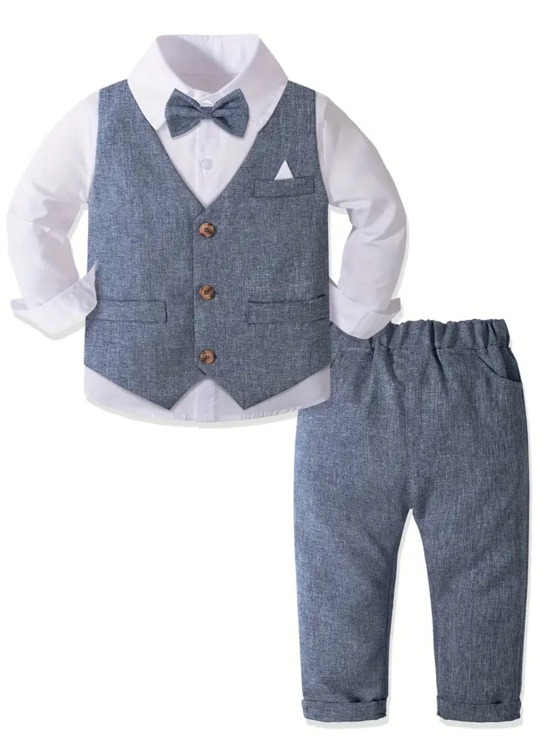 Spring Colors, 4pcs Boy's Gentleman Outfit, Bowtie & Shirt & Vest & Pants Set