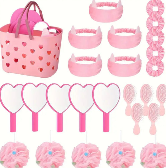 25pcs Pink Spa Party Supplies Set | Beauty Salon Accessories Kit for Bachelorette & Sleepover Parties