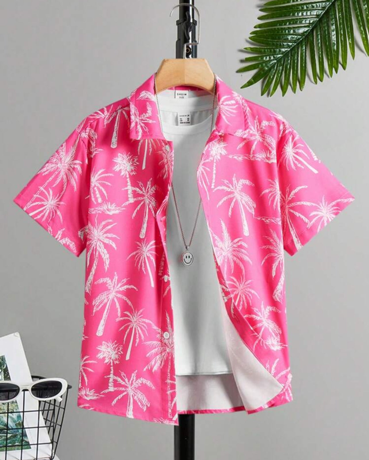 Coconut Tree, Down Collar Short Sleeve Woven Shirt