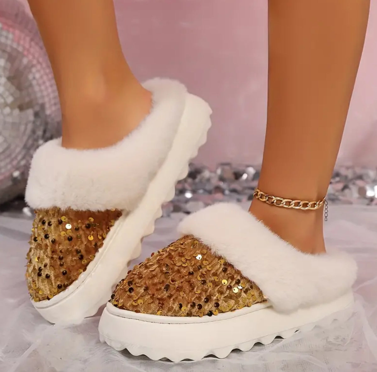 “Sparkling & Cozy” Sequin Slippers - Cozy, Non-Slip, Warm Plush Lining