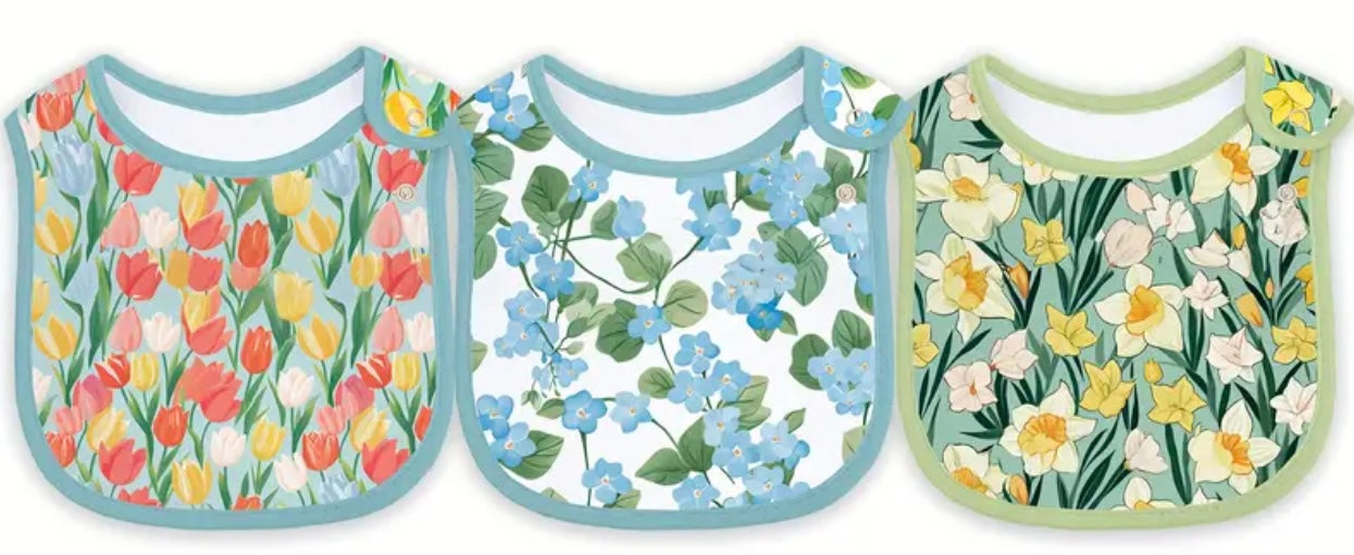 3 Cute Print Waterproof Feeding Bibs With Adjustable Snap