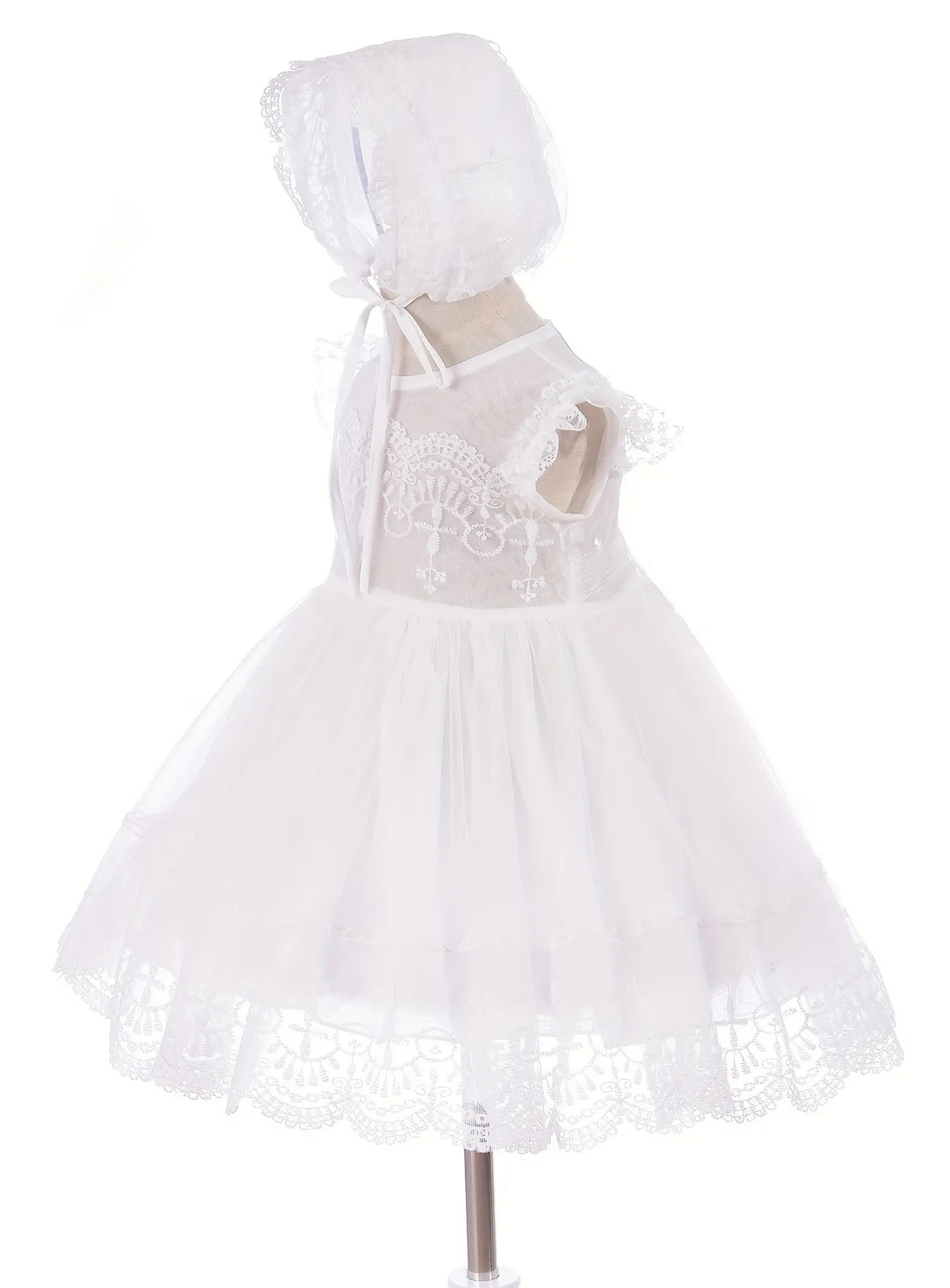 60% OFF, Baby Girls Lace Mesh Princess Christening Dress & Bonnet