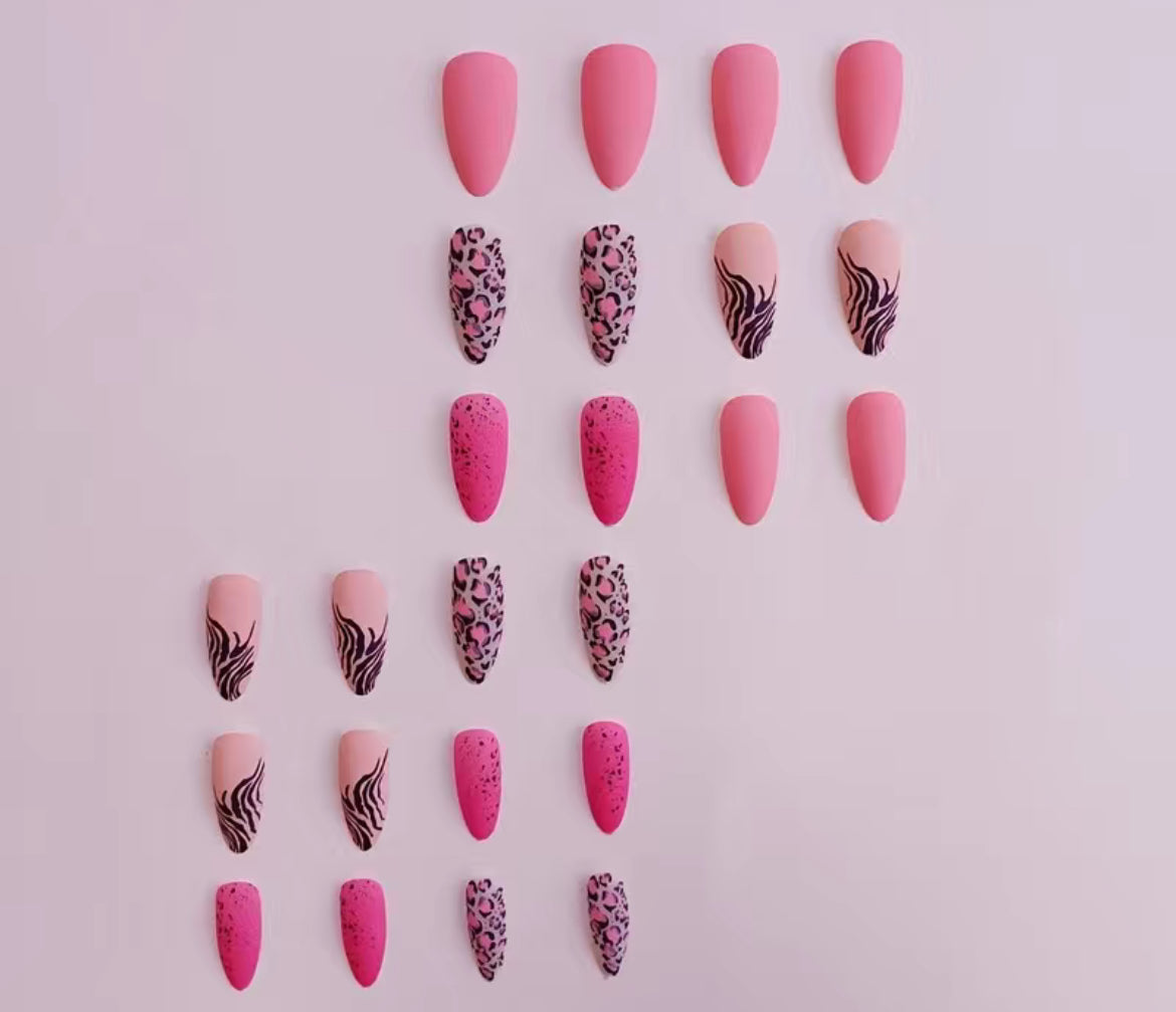 Matte Hot Pink Stiletto Press On Nails with Zebra Leopard Print Design Modish Kids Boutique Matte Hot Pink Stiletto Press On Nails with Zebra Leopard Print Design Modish Kids Boutique