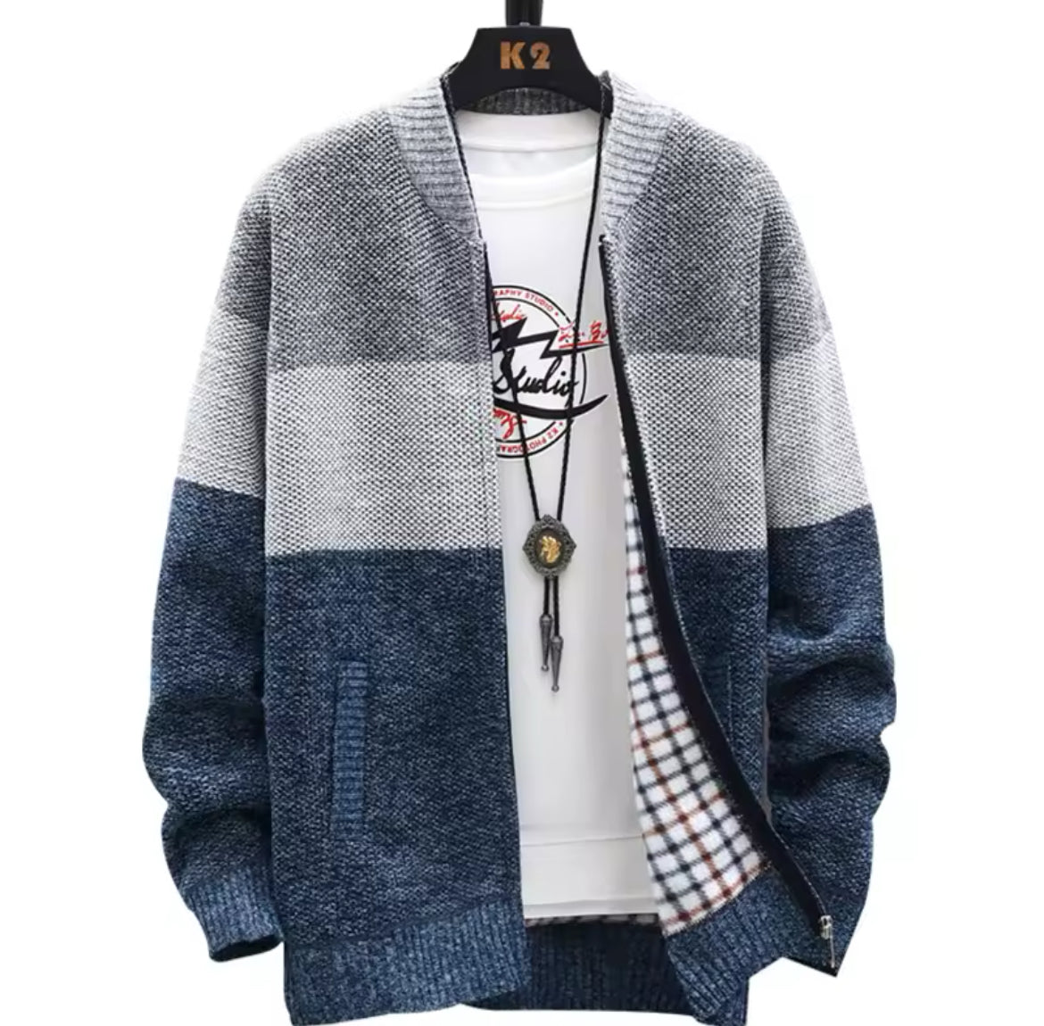 “Javier” Contrast Striped Men’s Cardigan