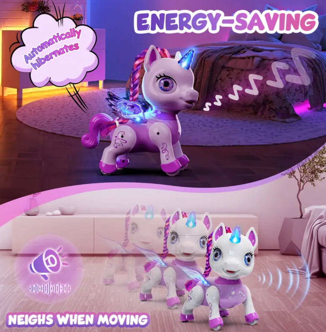 Interactive Unicorn Robot Pet with Music, Dance & Walk - USB Rechargeable