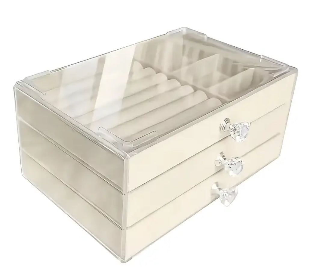 Velvet Acrylic Jewelry Storage Box with 3 Drawers, Stackable and Displayable