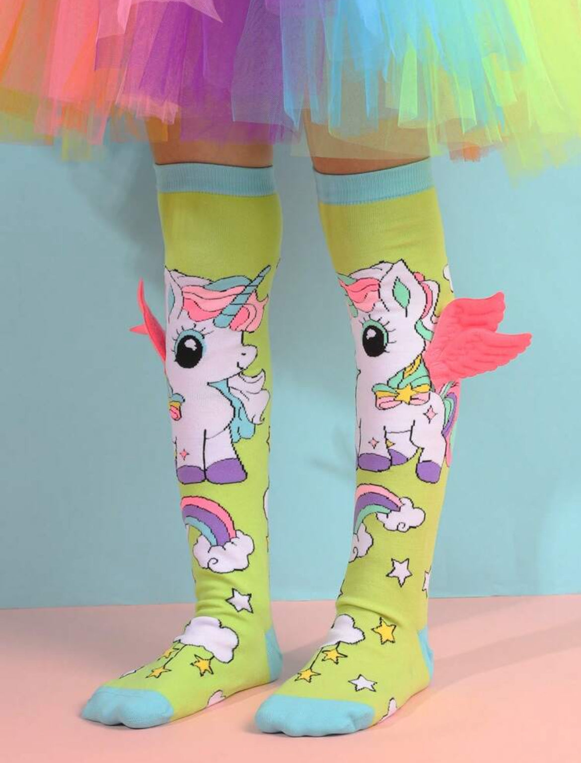 “Puppy & Unicorn Love” 💕 🐾 Pink Cute Little Dog Knee High Socks, 1 Pair