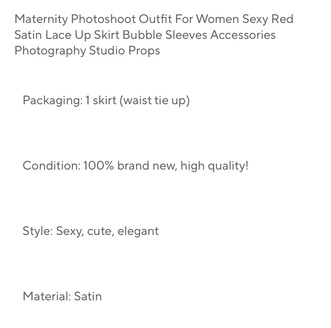 Maternity ‘Red Satin’ Photoshoot Lace Up Skirt & Bubble Sleeves