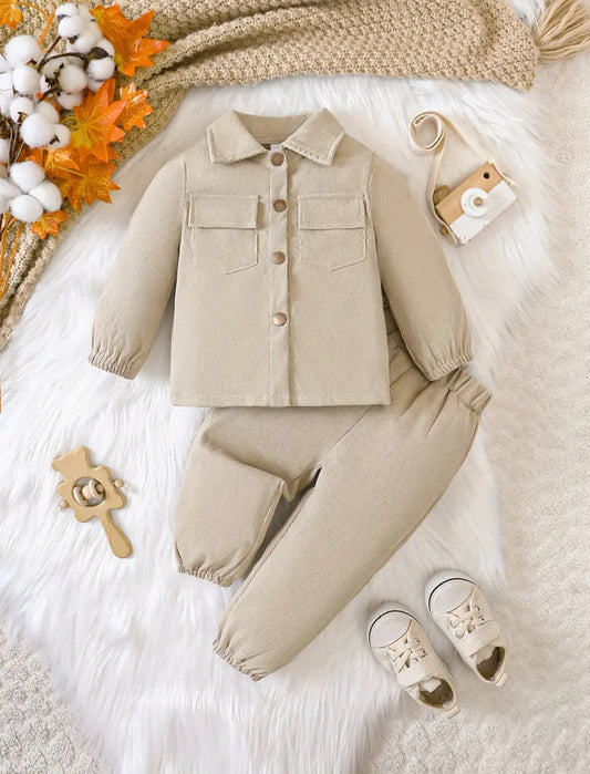 Beige Solid Color Boys Outfit