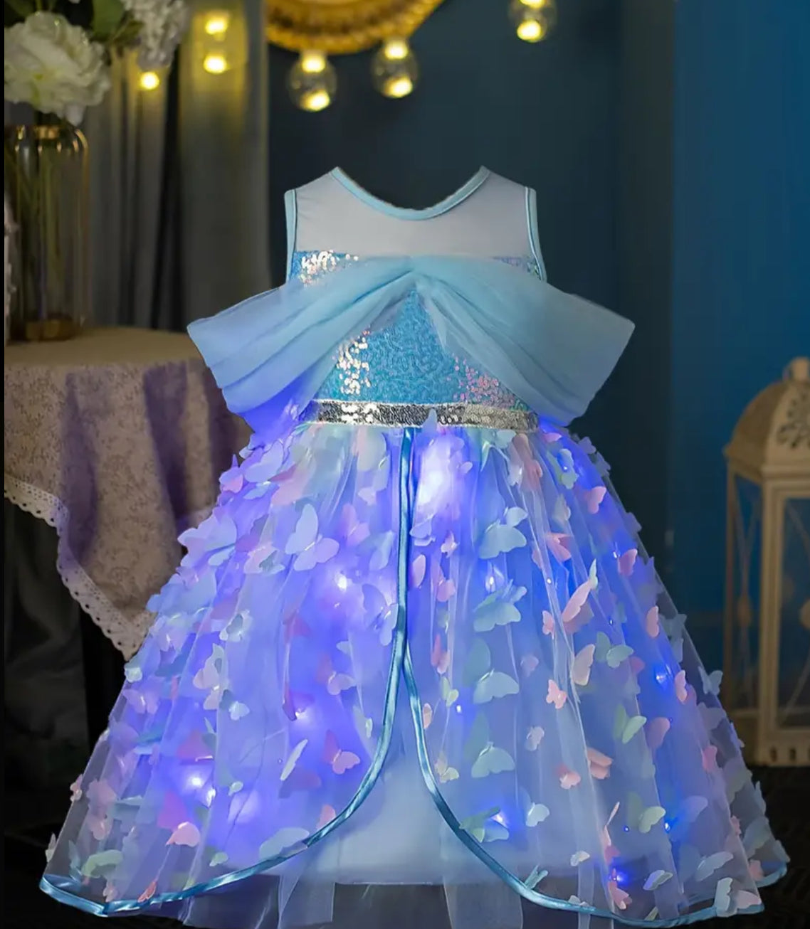 “Butterfly Shimmers” Sequin, Tulle Sparkling Light-Up Princess Dress