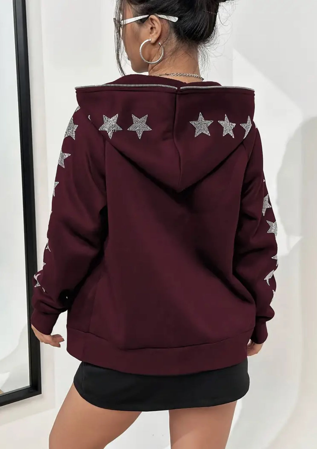 Star Patterned Hooded Sweatshirt- Casual Long Sleeve Zip-Up Outerwear