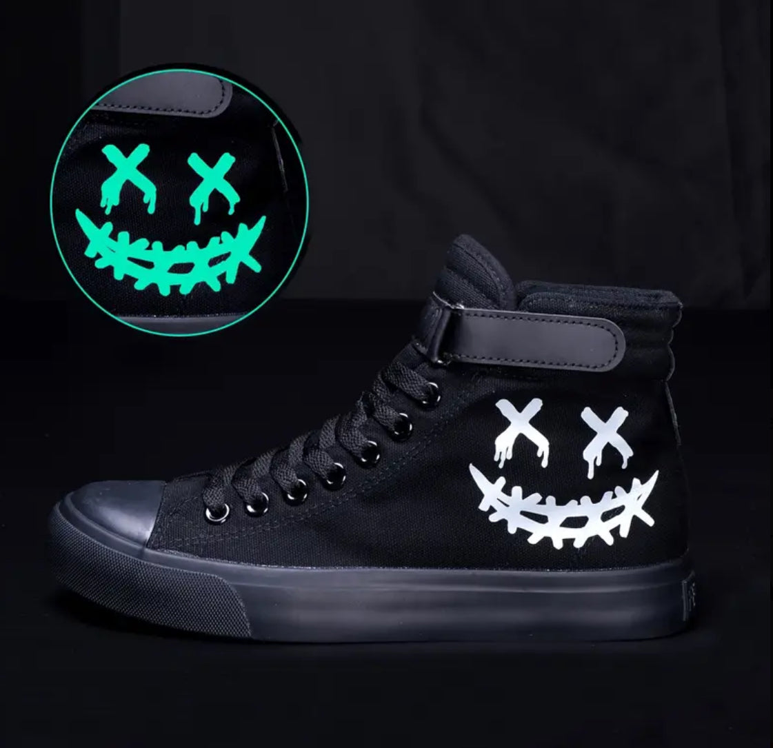 “Glow Skeleton” High Top Canvas Sneakers for Boys and Girls, Non-Slip, All-Season, Casual, Fashion