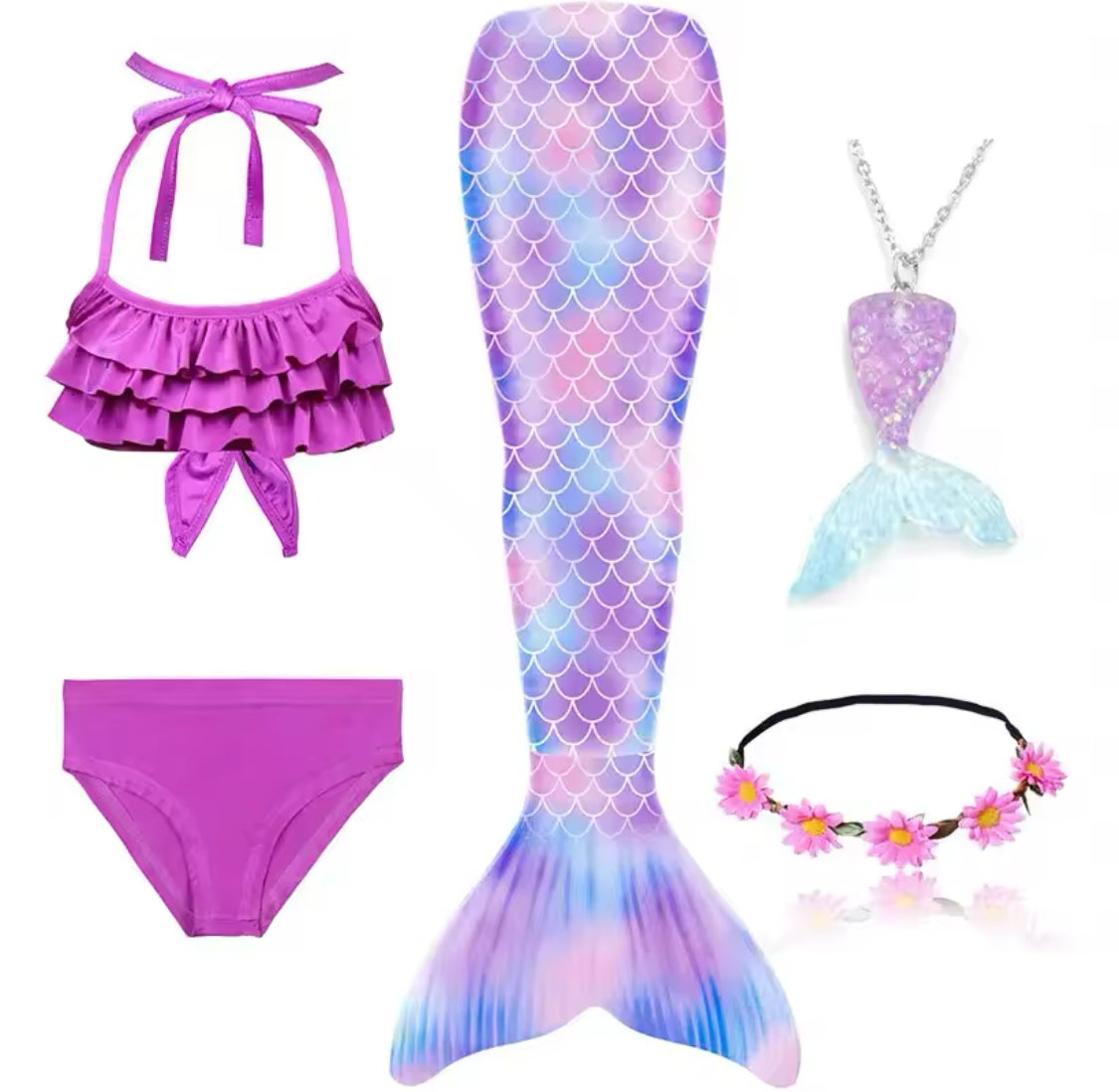 5Pcs/Set Girls Mermaid Tail Swimsuits 🪷🐚 Little Mermaid