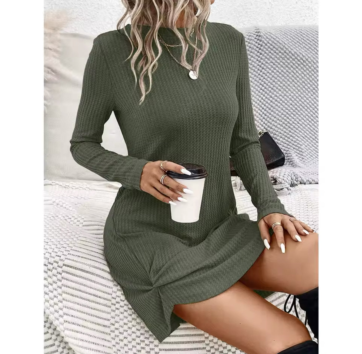 “Sophie” Long Sleeve Stand Collar Mini Wrap Dress