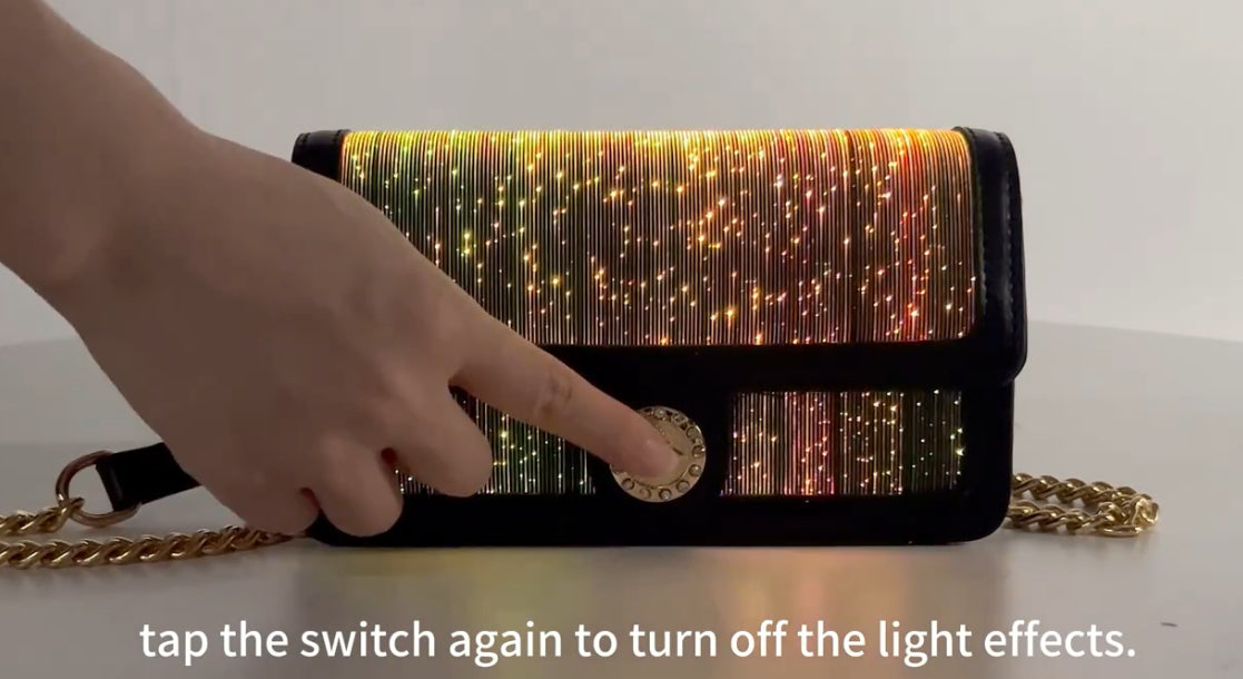 “LED Glitter” Faux Leather, 7-Color LED Crossbody Clutch Bag