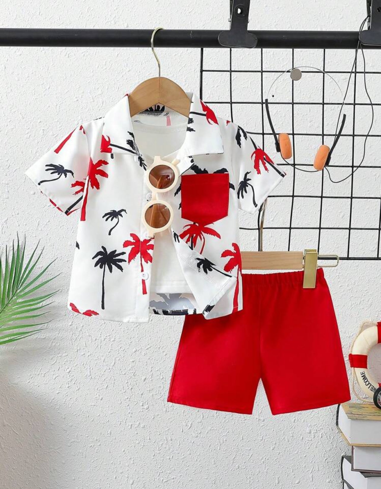 Baby Boys' Casual Coconut Tree Print Short Sleeve Shirt And Shorts Set