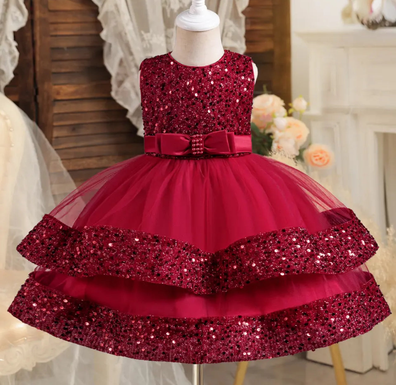 Vestido de princesa de tul con lentejuelas