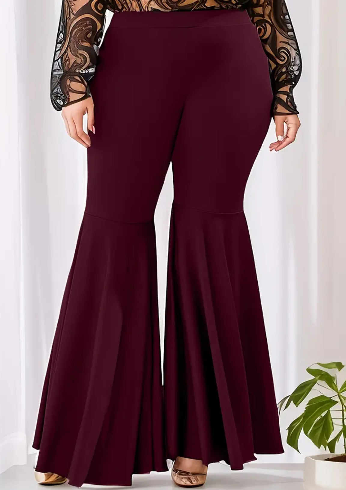 Plus Size Elegant, High Rise Medium Stretch Flared Leg Pants