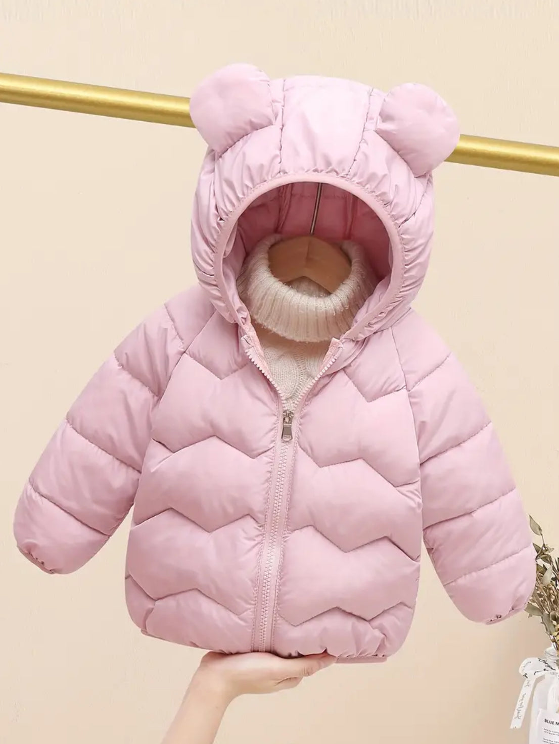 “Cute Bear” Hooded Puffer Jacket, Zipper Closure, Infant Winter Coat 🧸