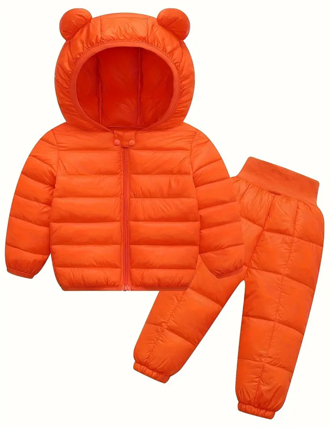 2pcs Kids Winter Padded Hooded Coat and Pants Set