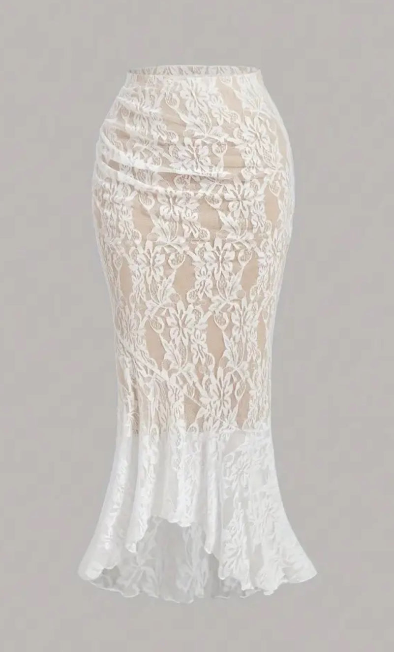 “Dreamy White Lace” Vest and Fish Tail Skirt, Two-piece