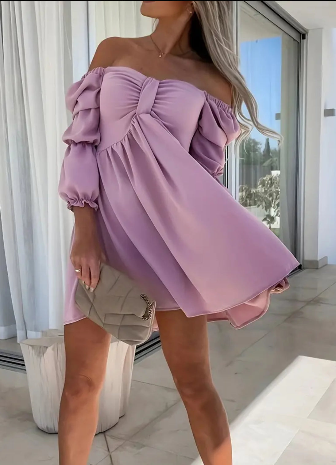 “Romeo” Off Shoulder, Solid Casual Dress