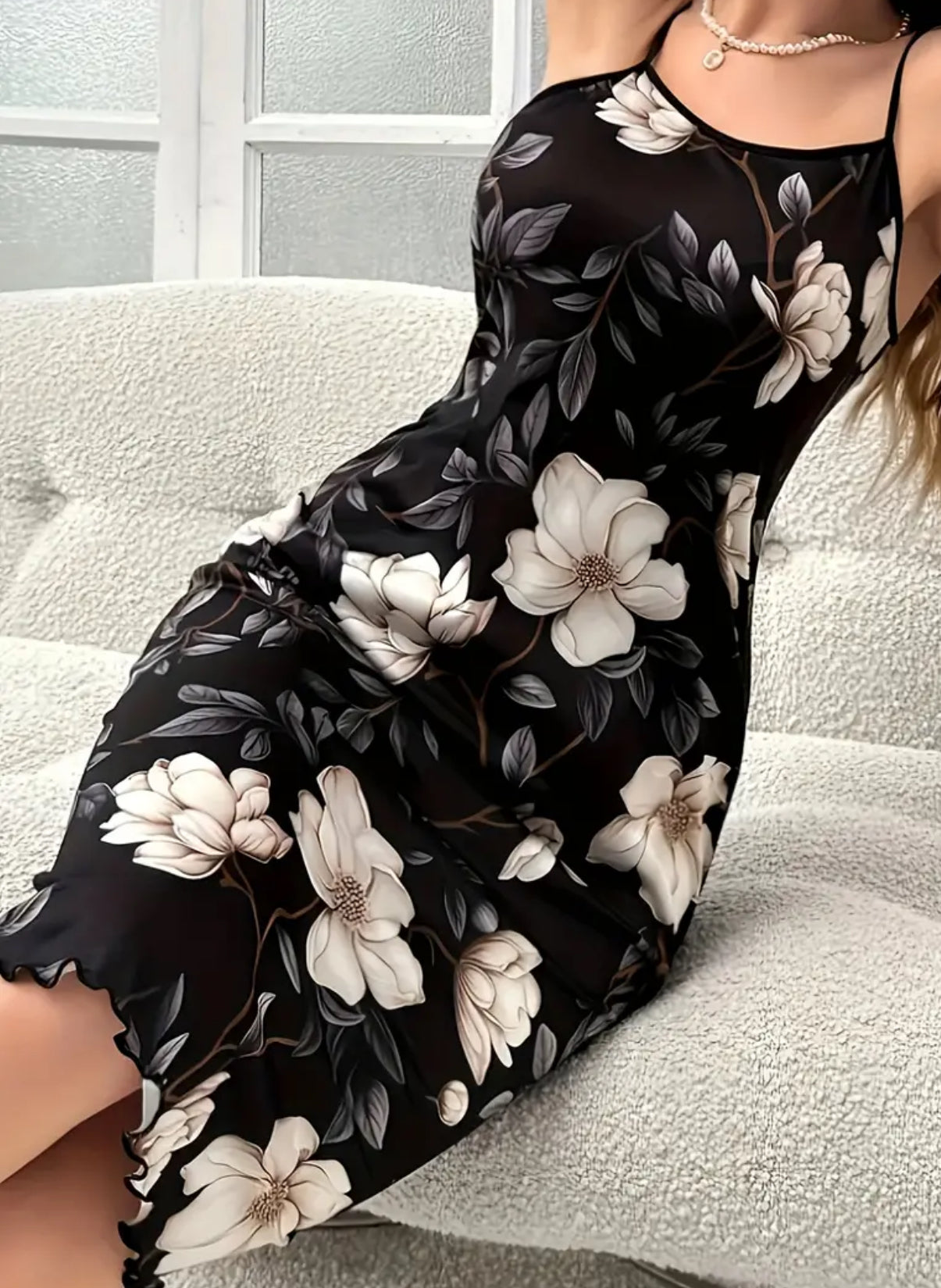 Vestido de dormir sexy para mujer, talla grande, estampado floral