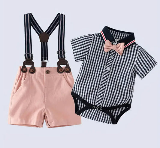 Pink Bowtie’s & Suspender Shorts Set