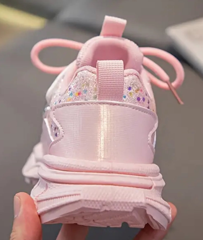 Girls Casual Cute Sequin Pearl Decor Sneakers