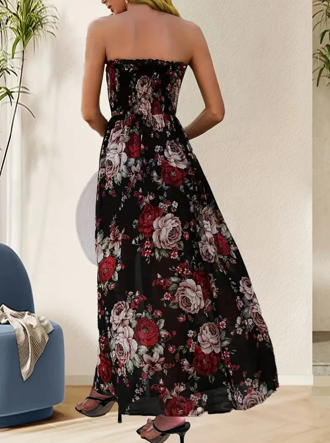 Vibrant Off Shoulder Floral Tube Dress Shirred Bandeau