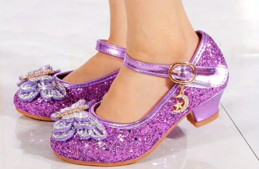 Trendy Elegant Rhinestone Butterfly Sequin High Heel Shoes For Girls