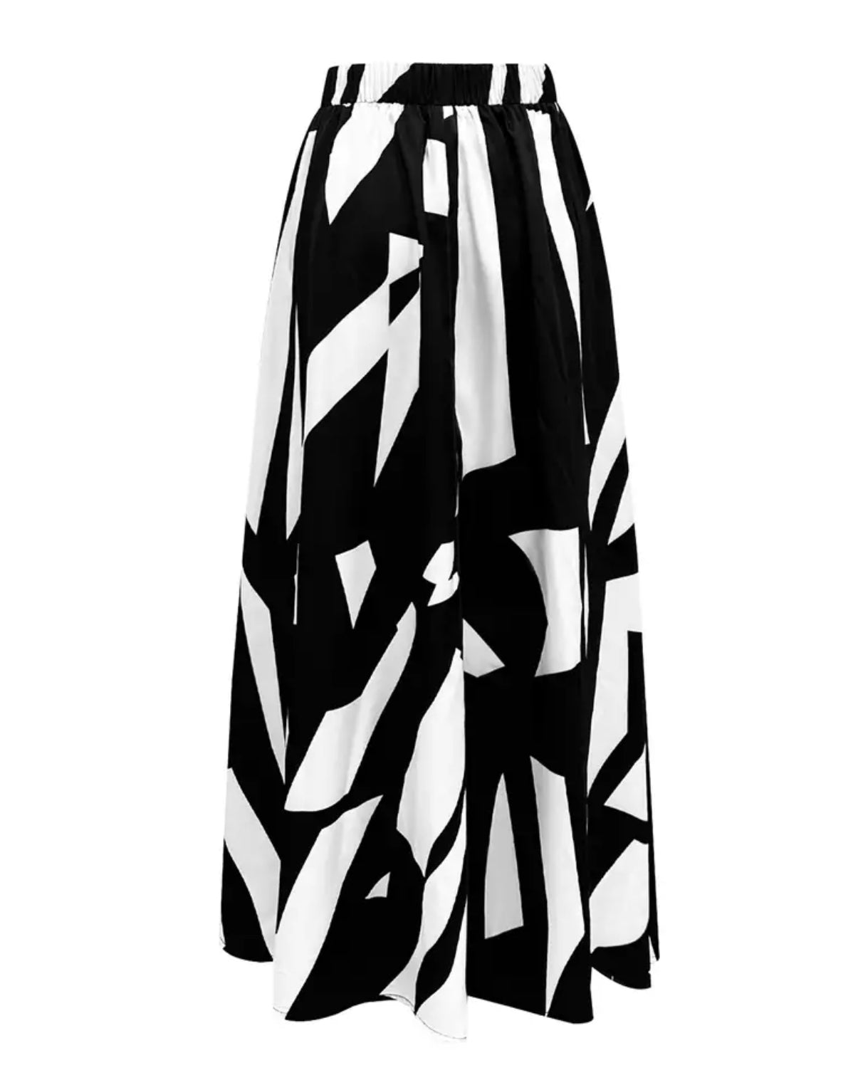 Plus Size Elegant Pleated Geo Print, High Rise A-line Maxi Skirt, XL14-5XL22